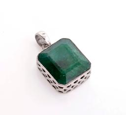 Designer Sebastian 30.98CT Rectangular Cut Green Beryl Emerald and Sterling Silver Pendant