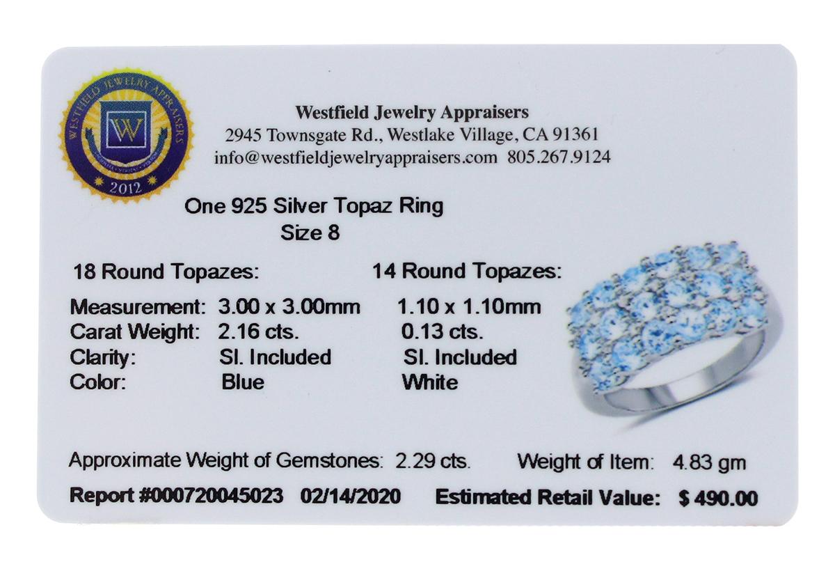 Gorgeous Sterling Silver 2.16CT Blue Topaz Ring App. $490 - Great Investment - Graceful Piece!