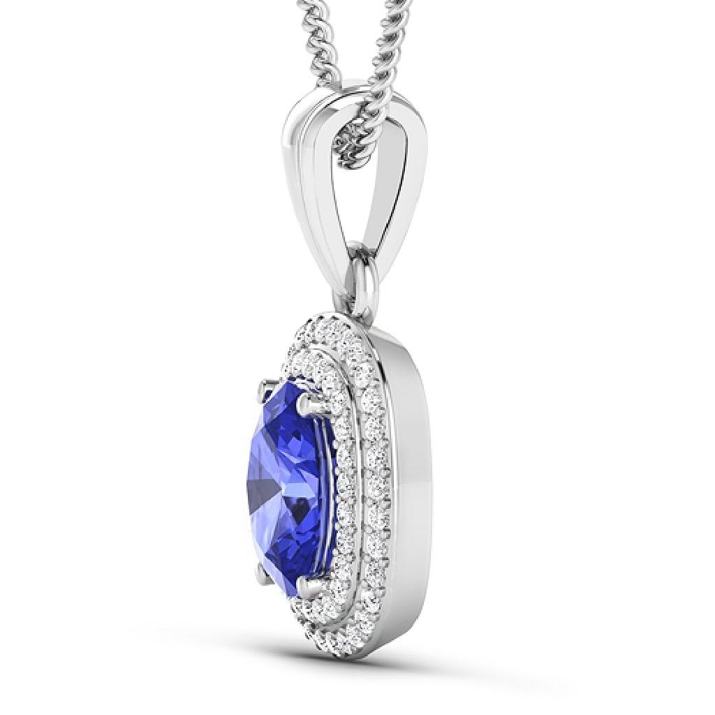 APP: 5.5k Gorgeous 14K White Gold 1.06CT Oval Cut Tanzanite and White Diamond Pendant - Great Invest