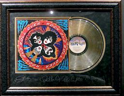 *Rare KISS Rock and Roll Over Album Cover and Gold Record Museum Framed Collage - Plate Signed