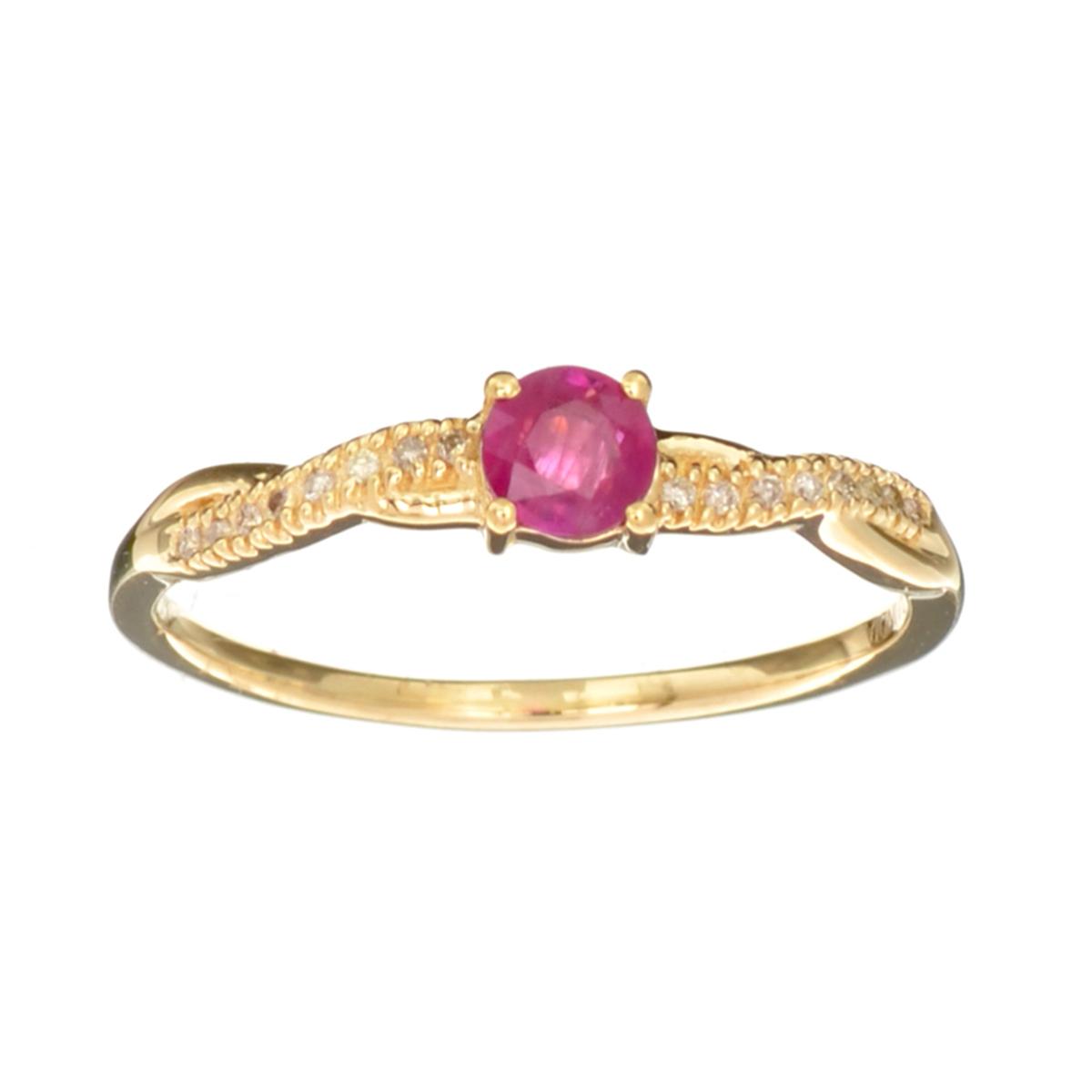 Designer Sebastian 14KT. Gold 0.43CT Round Cut Ruby and 0.05CT Round Brilliant Cut Diamond Ring