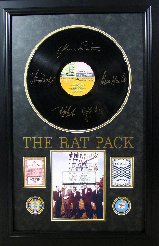 *Rare The Rat Pack Vinyl Album with Chips and Cards Museum Framed Collage - Plate Signed