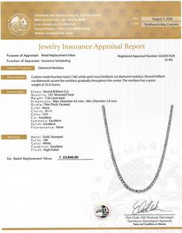 *Fine Jewelry 14KT White Gold, 7.50CT Round Brilliant Cut Diamond Necklace (VGN A-49) (Vault V)