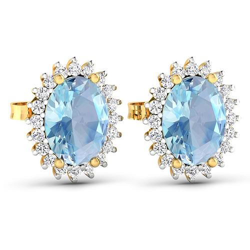 APP: 4.8k Gorgeous 14K Yellow Gold 1.82CT Oval Cut Aquamarine and White Diamond Earrings - Great Inv