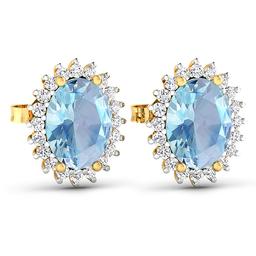 APP: 4.8k Gorgeous 14K Yellow Gold 1.82CT Oval Cut Aquamarine and White Diamond Earrings - Great Inv