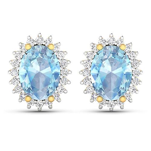 APP: 4.8k Gorgeous 14K Yellow Gold 1.82CT Oval Cut Aquamarine and White Diamond Earrings - Great Inv