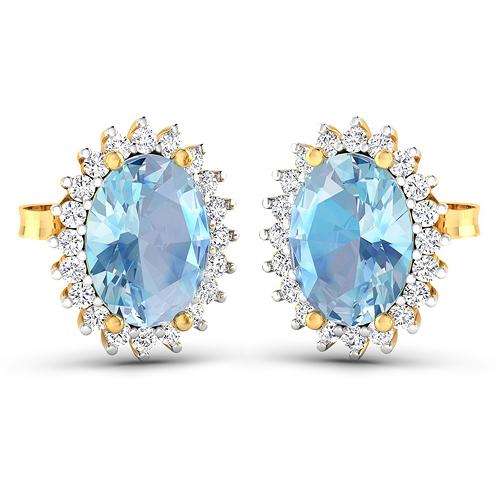 APP: 4.8k Gorgeous 14K Yellow Gold 1.82CT Oval Cut Aquamarine and White Diamond Earrings - Great Inv