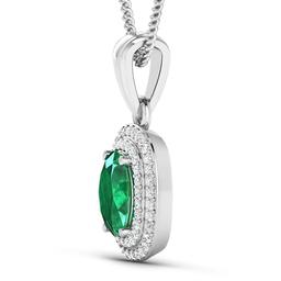APP: 5.7k Gorgeous 14K White Gold 0.96CT Oval Cut Zambian Emerald and White Diamond Pendant - Great