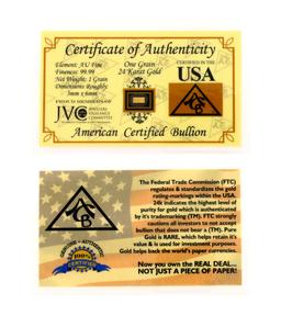 2016 1 Grain 24KT American Certified Bullion Gold Bar - Great Investment -