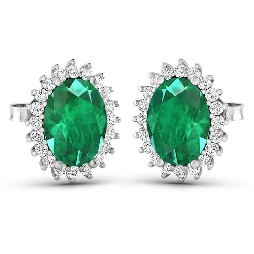 APP: 5.2k Gorgeous 14K White Gold 1.92CT Oval Cut Zambian Emerald and White Diamond Earrings - Great