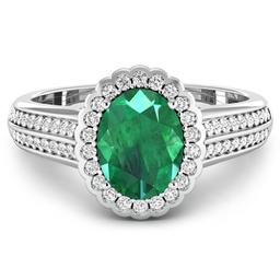 APP: 10.2k Gorgeous 14K White Gold 1.41CT Oval Cut Zambian Emerald and White Diamond Ring - Great In