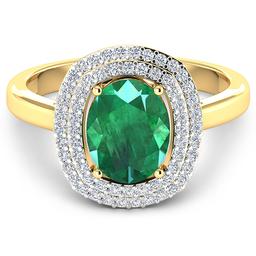 APP: 8.6k Gorgeous 14K Yellow Gold 1.41CT Oval Cut Zambian Emerald and White Diamond Ring - Great In