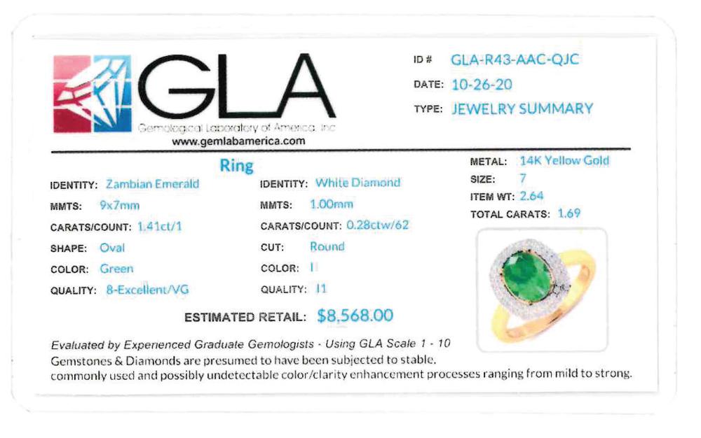 APP: 8.6k Gorgeous 14K Yellow Gold 1.41CT Oval Cut Zambian Emerald and White Diamond Ring - Great In