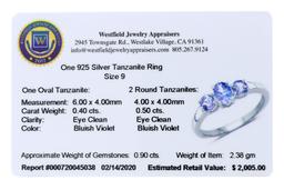 Gorgeous Sterling Silver 0.40CT Tanzanite Ring App. $2,005 - Great Investment - Lovely Piece!