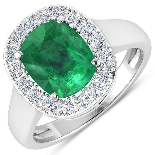 APP: 17k Gorgeous 14K White Gold 2.16CT Cushion Cut Zambian Emerald and White Diamond Ring - Great I