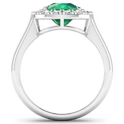 APP: 17k Gorgeous 14K White Gold 2.16CT Cushion Cut Zambian Emerald and White Diamond Ring - Great I