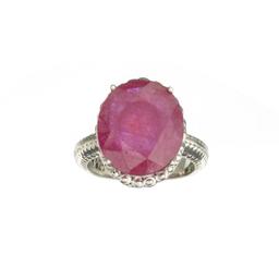 Fine Jewelry Designer Sebastian 10.29CT Oval Cut Ruby And Platinum Over Sterling Silver Ring