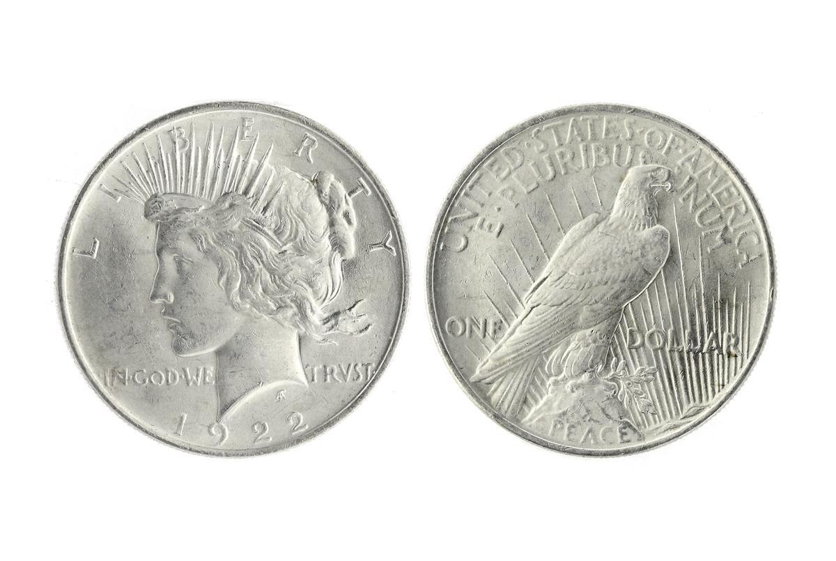 Very Rare 1922 Brilliant Uncirculated "Peace" Silver Dollar Coin -Great  Investment-"