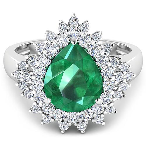 APP: 19.9k Gorgeous 14K White Gold 2.51CT Pear Cut Zambian Emerald and White Diamond Ring - Great In