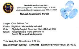 APP: 1.3k 3.25CT Oval Cut Natural Aquamarine Parcel