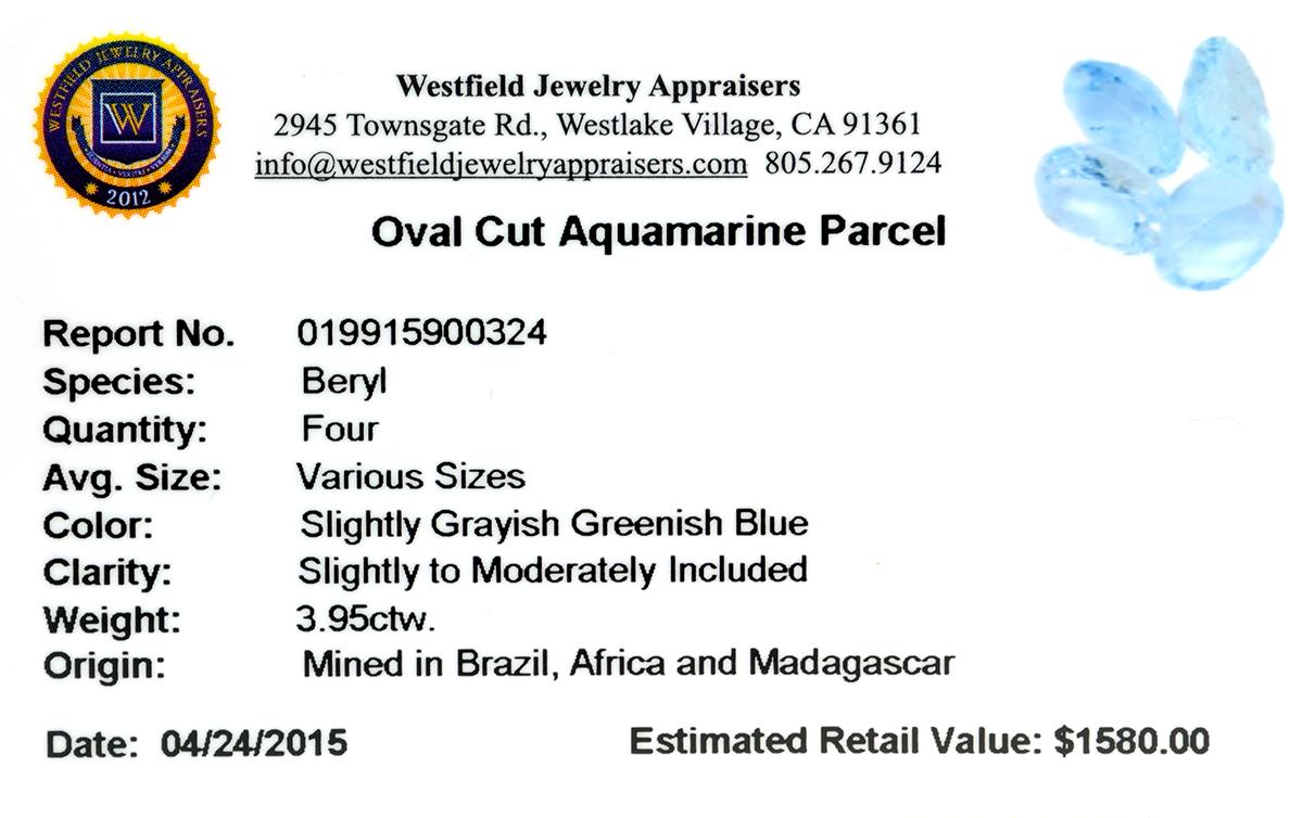 APP: 1.6k 3.95CT Oval Cut Aquamarine Parcel