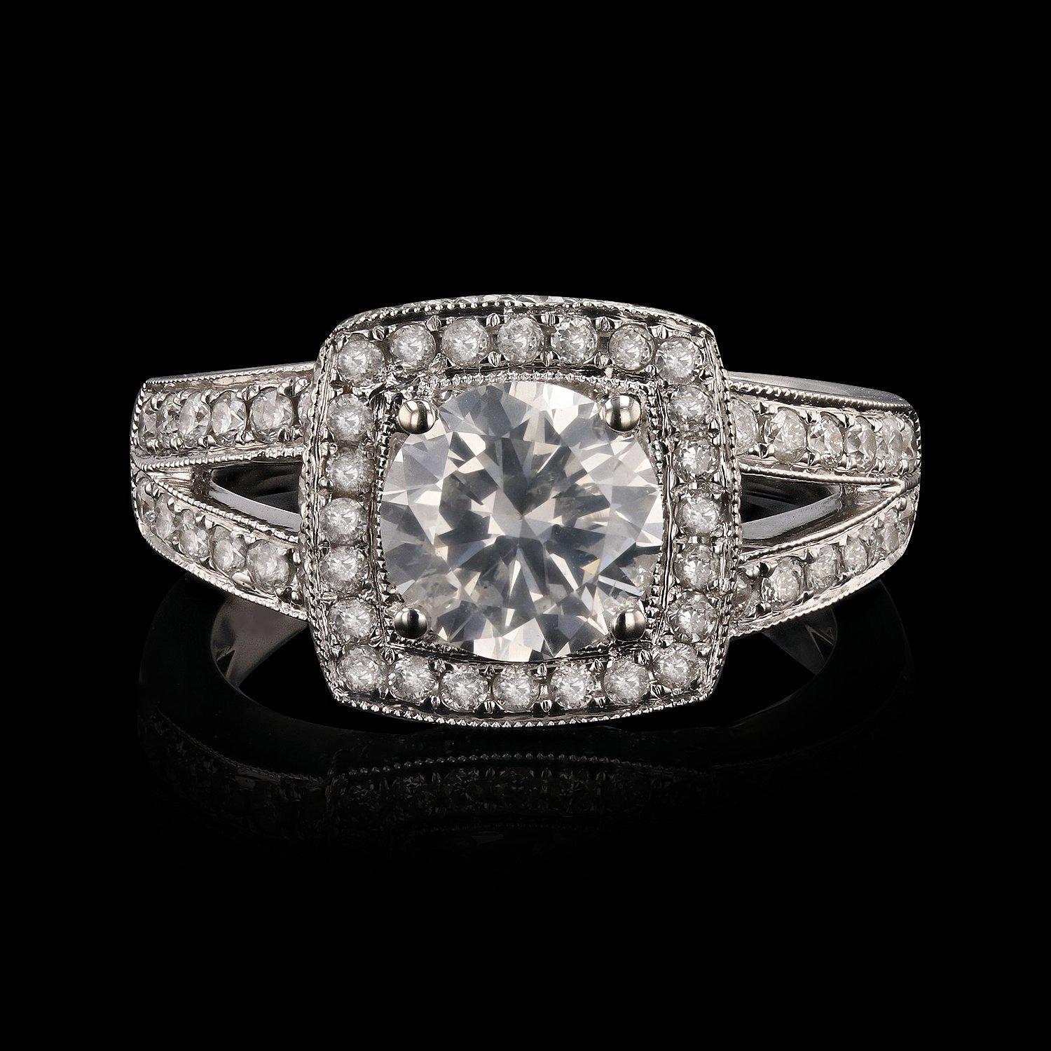 APP: 16k 1.37ct CENTER Diamond 14KT White Gold Ring (2.23ctw Diamonds) (Vault_R15_23927)