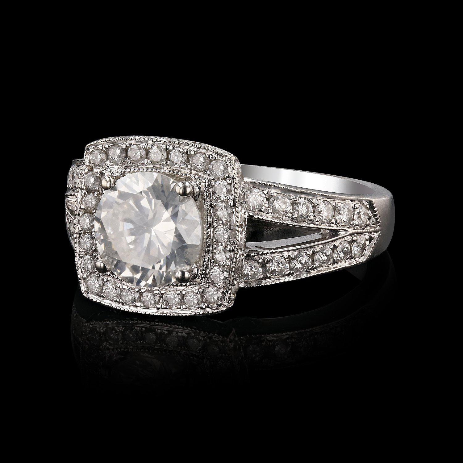 APP: 16k 1.37ct CENTER Diamond 14KT White Gold Ring (2.23ctw Diamonds) (Vault_R15_23927)