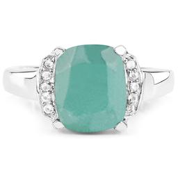 APP: 1.6k 3.03CT Cushion Cut Emerald and White Topaz Sterling Silver Ring - Great Investment - Stunn