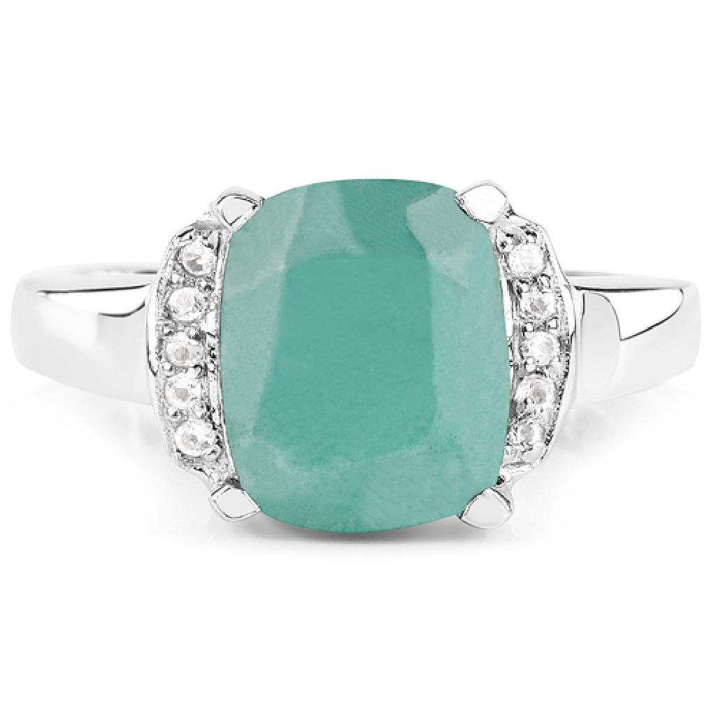 APP: 1.6k 3.03CT Cushion Cut Emerald and White Topaz Sterling Silver Ring - Great Investment - Stunn