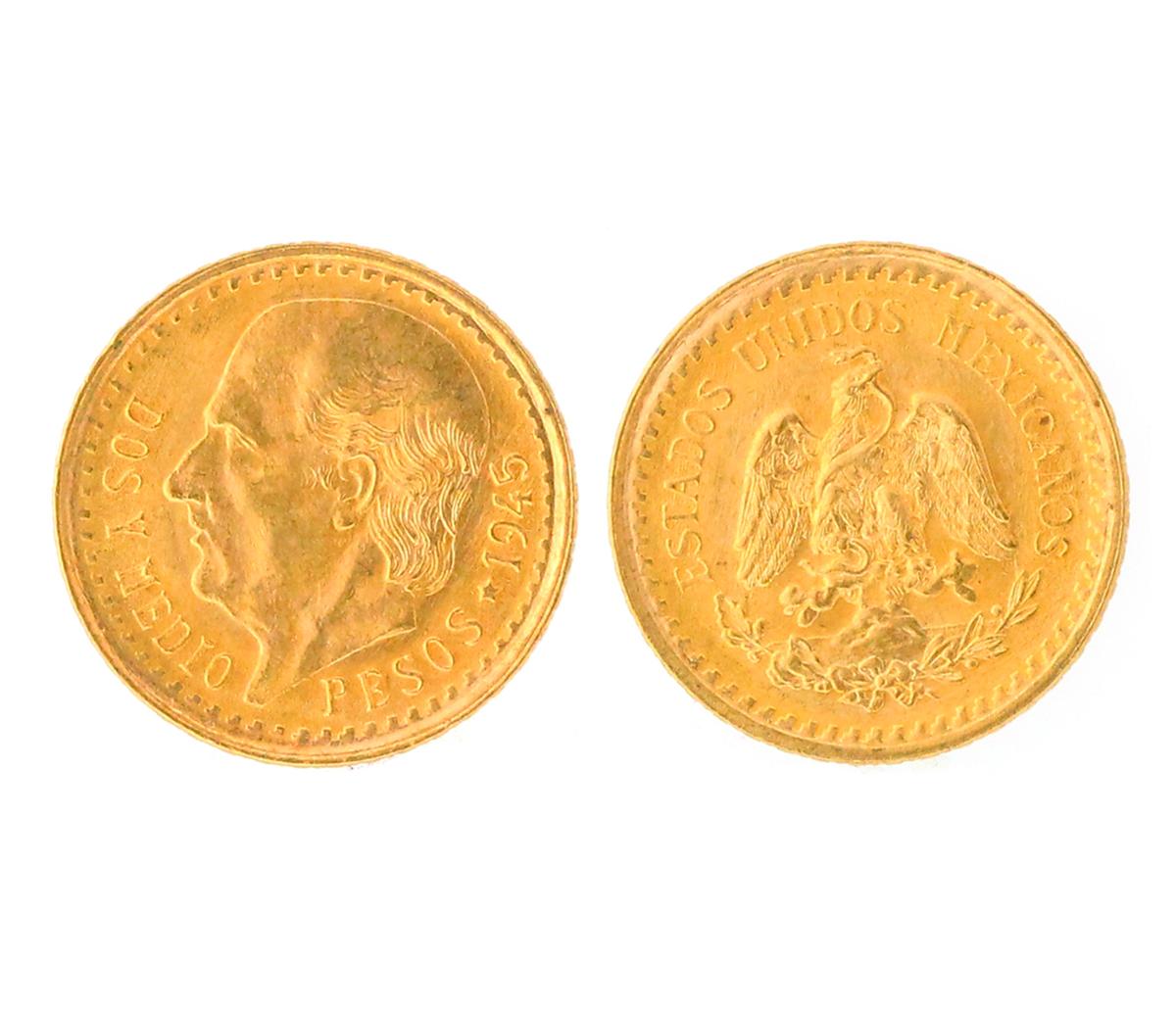 1945 DOS Y MEDIO Mexican Pesos Gold Coin Great Investment