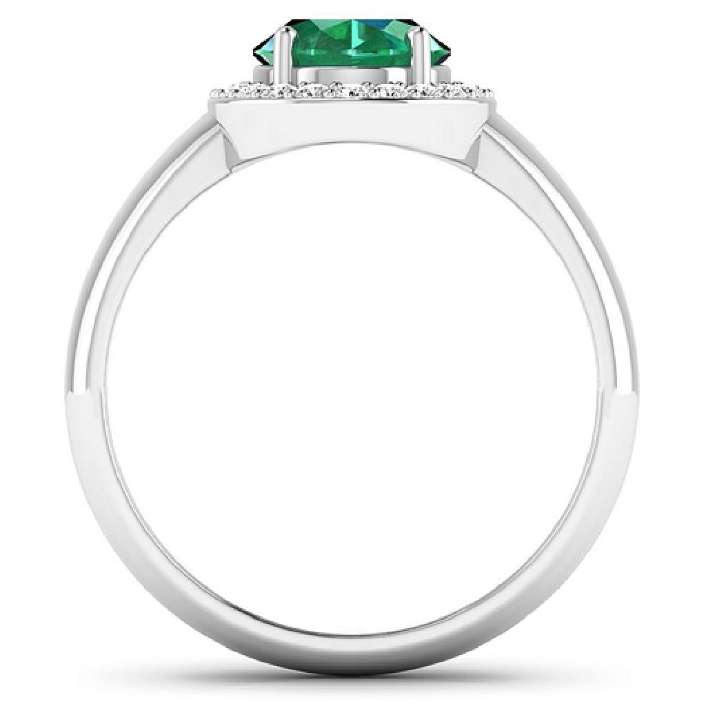 APP: 10k Gorgeous 14K White Gold 1.41CT Oval Cut Zambian Emerald and White Diamond Ring - Great Inve