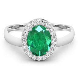 APP: 10k Gorgeous 14K White Gold 1.41CT Oval Cut Zambian Emerald and White Diamond Ring - Great Inve