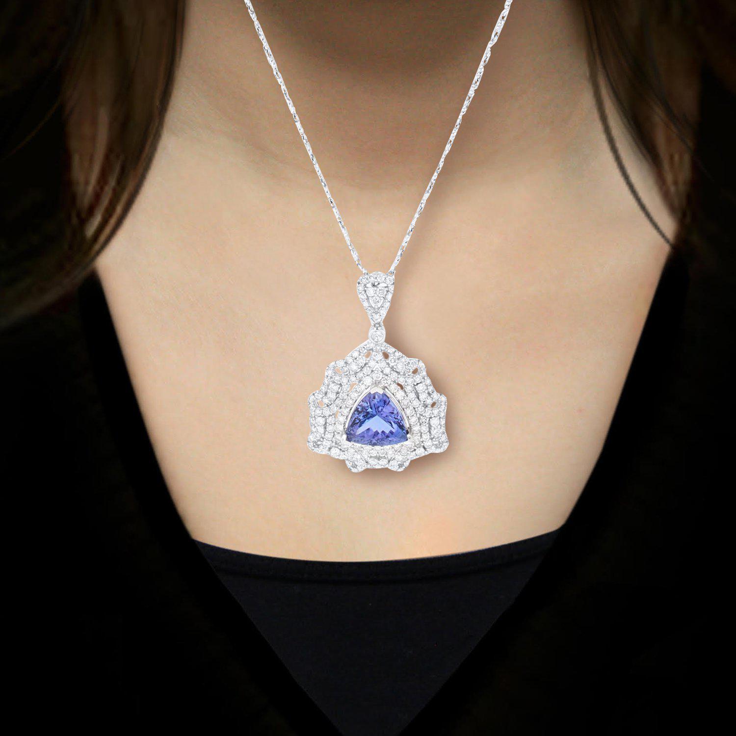 APP: 21.8k 5.07ct DARK Tanzanite and 2.30ctw Diamond 14KT White Gold Pendant/Necklace (Vault_R15_600