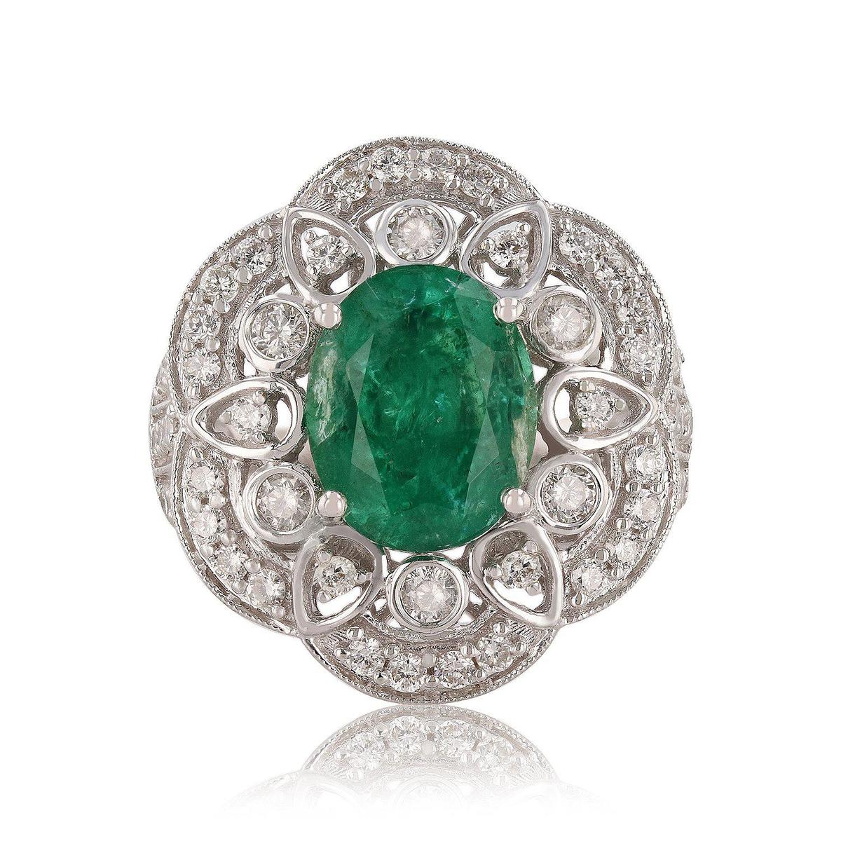 APP: 12.4k 2.78ct Emerald and 0.97ctw Diamond 18KT White Gold Ring (Vault_R15_23910)