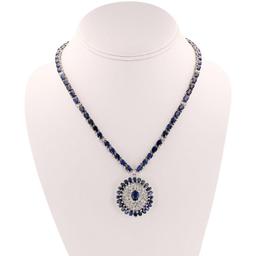 APP: 24.4k 39.97ctw Blue Sapphire and 1.84ctw Diamond 14KT White Gold Necklace (Vault_R15_4909)