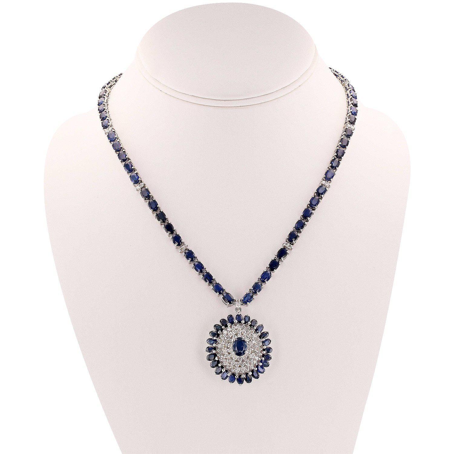 APP: 24.4k 39.97ctw Blue Sapphire and 1.84ctw Diamond 14KT White Gold Necklace (Vault_R15_4909)