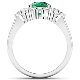 APP: 13.9k Gorgeous 14K White Gold 1.61CT Cushion Cut Zambian Emerald and White Diamond Ring - Great