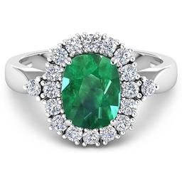 APP: 13.9k Gorgeous 14K White Gold 1.61CT Cushion Cut Zambian Emerald and White Diamond Ring - Great