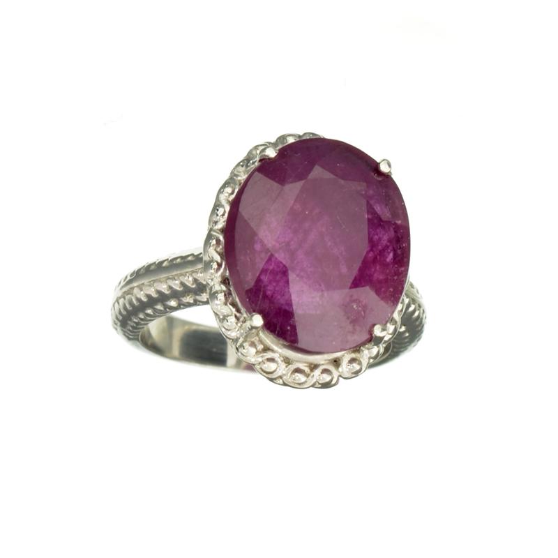 Fine Jewelry Designer Sebastian 10.25CT Oval Cut Ruby And Platinum Over Sterling Silver Ring