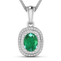 APP: 5.7k Gorgeous 14K White Gold 0.96CT Oval Cut Zambian Emerald and White Diamond Pendant - Great