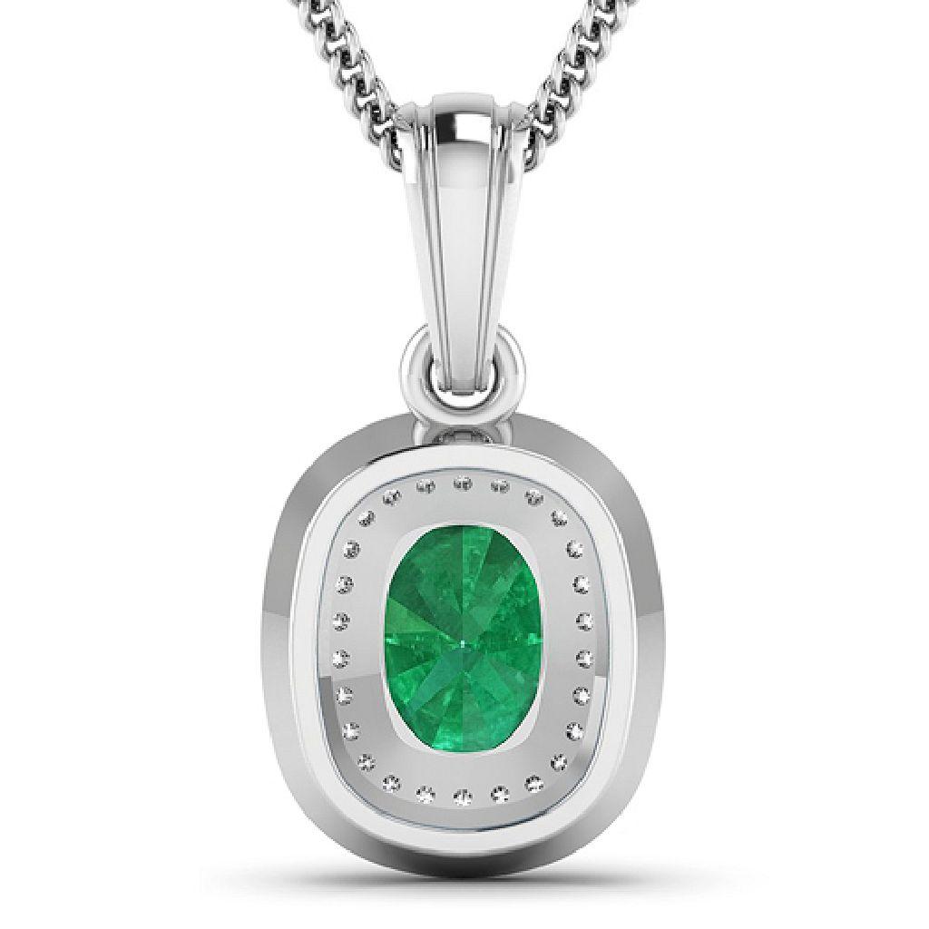 APP: 5.7k Gorgeous 14K White Gold 0.96CT Oval Cut Zambian Emerald and White Diamond Pendant - Great