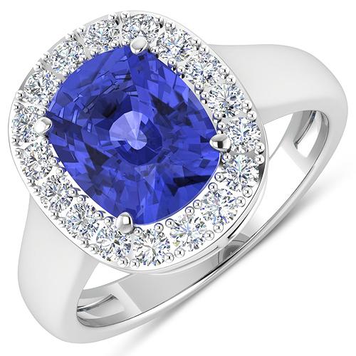 APP: 14.8k Gorgeous 14K White Gold 2.71CT Cushion Cut Tanzanite and White Diamond Ring - Great Inves