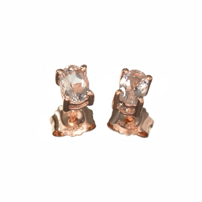 APP: 0.6k Fine Jewelry 0.90CT Oval Cut Morganite Over Rose Gold Sterling Silver Earrings