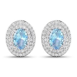 Est. Value 1.7K - 2.8K Gorgeous 14K White Gold 0.70CT Oval Cut Aquamarine and White Diamond Earrings