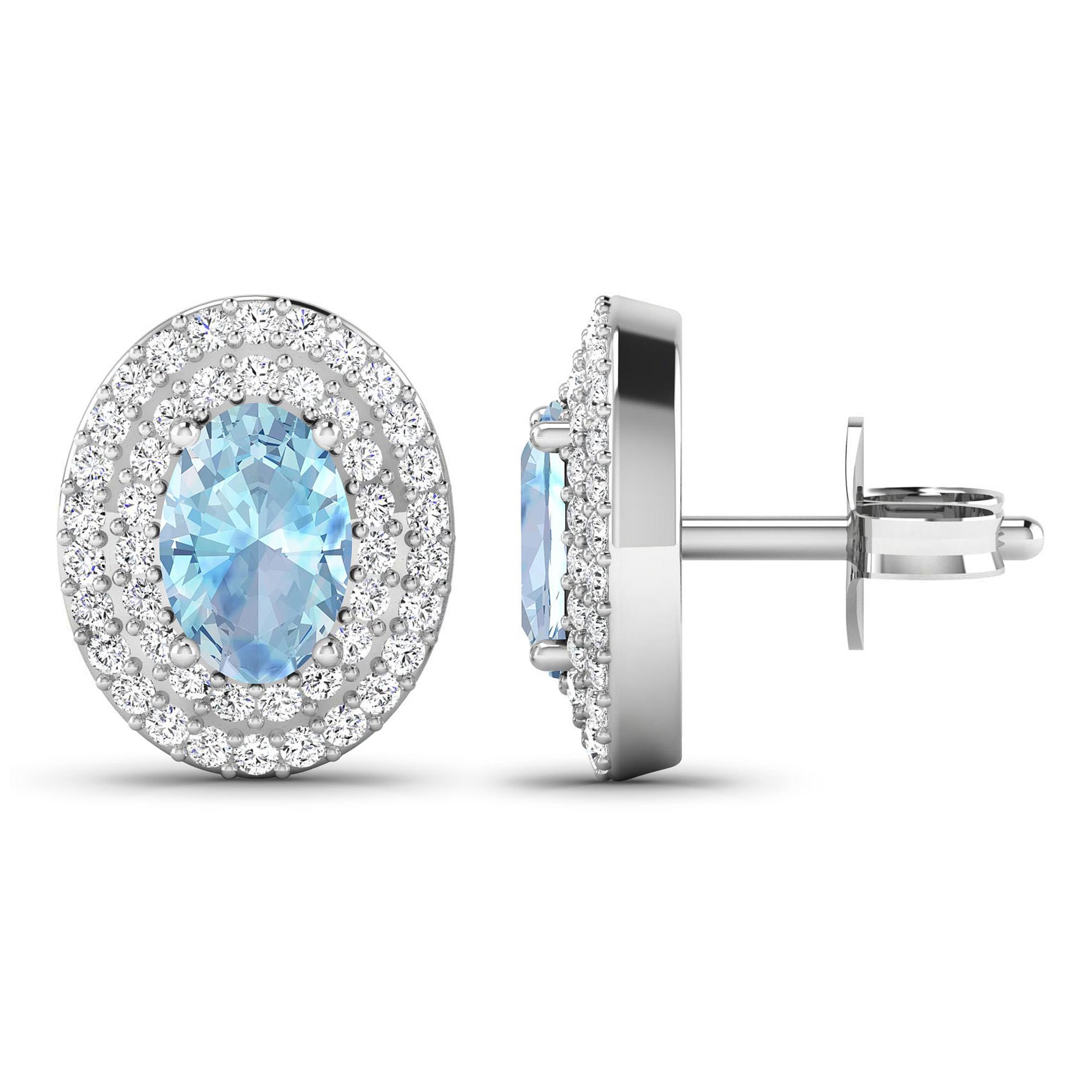 Est. Value 1.7K - 2.8K Gorgeous 14K White Gold 0.70CT Oval Cut Aquamarine and White Diamond Earrings