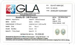 Est. Value 1.7K - 2.8K Gorgeous 14K White Gold 0.70CT Oval Cut Aquamarine and White Diamond Earrings