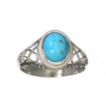 1.94CT Cabochon Blue Turquoise And Sterling Silver Ring