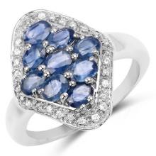 1.80CT Oval Cut Sapphire and White Zircon Sterling Silver Ring Unique Quality! -PNR-