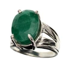 8.10CT Oval Cut Green Beryl and Sterling Silver Ring