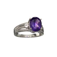 2.65CT Purple Amethyst And Cubic Zirconia Sterling Silver Ring